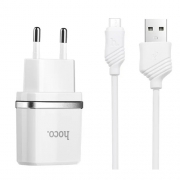 HOCO  C12 Smart dual USB (Micro cable)charger set(EU) white