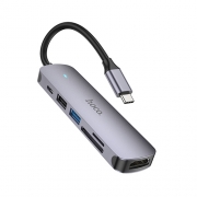 Hoco HB27 Type-c multi-function converter(HDTV+USB3.0+USB2.0*2+PD) metal gray