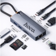 Хаб Hoco HB52 Wow 8-IN-1 multi function converter (HDTV+RJ45+SD/TF+PD+Type-C3.0+USB3.0*2) серый
