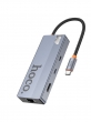 Хаб Hoco HB52 Wow 8-IN-1 multi function converter (HDTV+RJ45+SD/TF+PD+Type-C3.0+USB3.0*2) серый